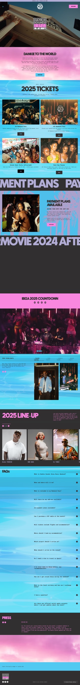 Full-length screenshot of the Dankie Sounds homepage from top to bottom